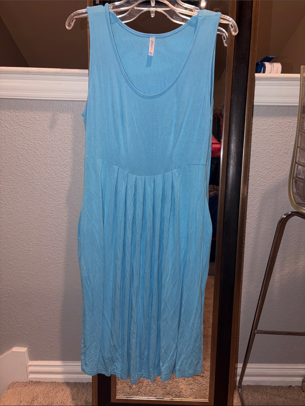 Light Blue Sleeveless Pleated Midi Dress